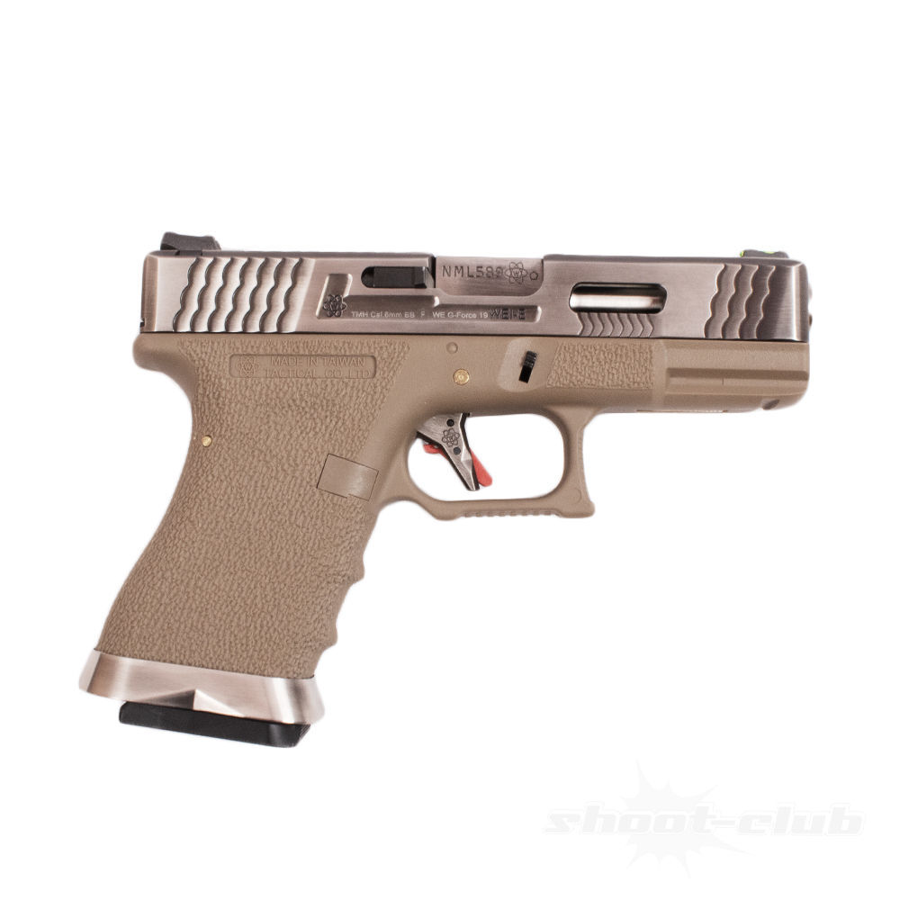 WE G-Force 19 SV Airsoft Pistole GBB Custom Metal 6mm BB - Silver,Tan Bild 2