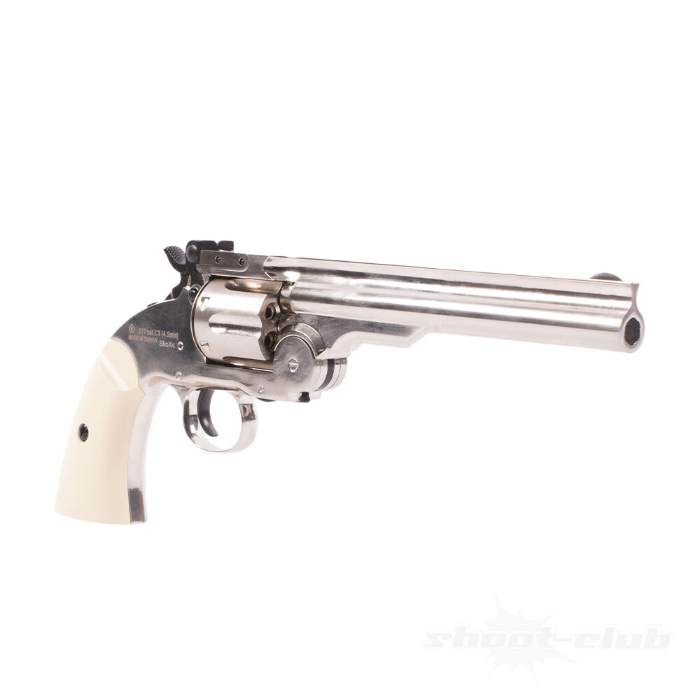 ASG Schofield CO2 Revolver 6 Zoll 4,5mm Diabolos Silver & Ivory Grip Bild 3