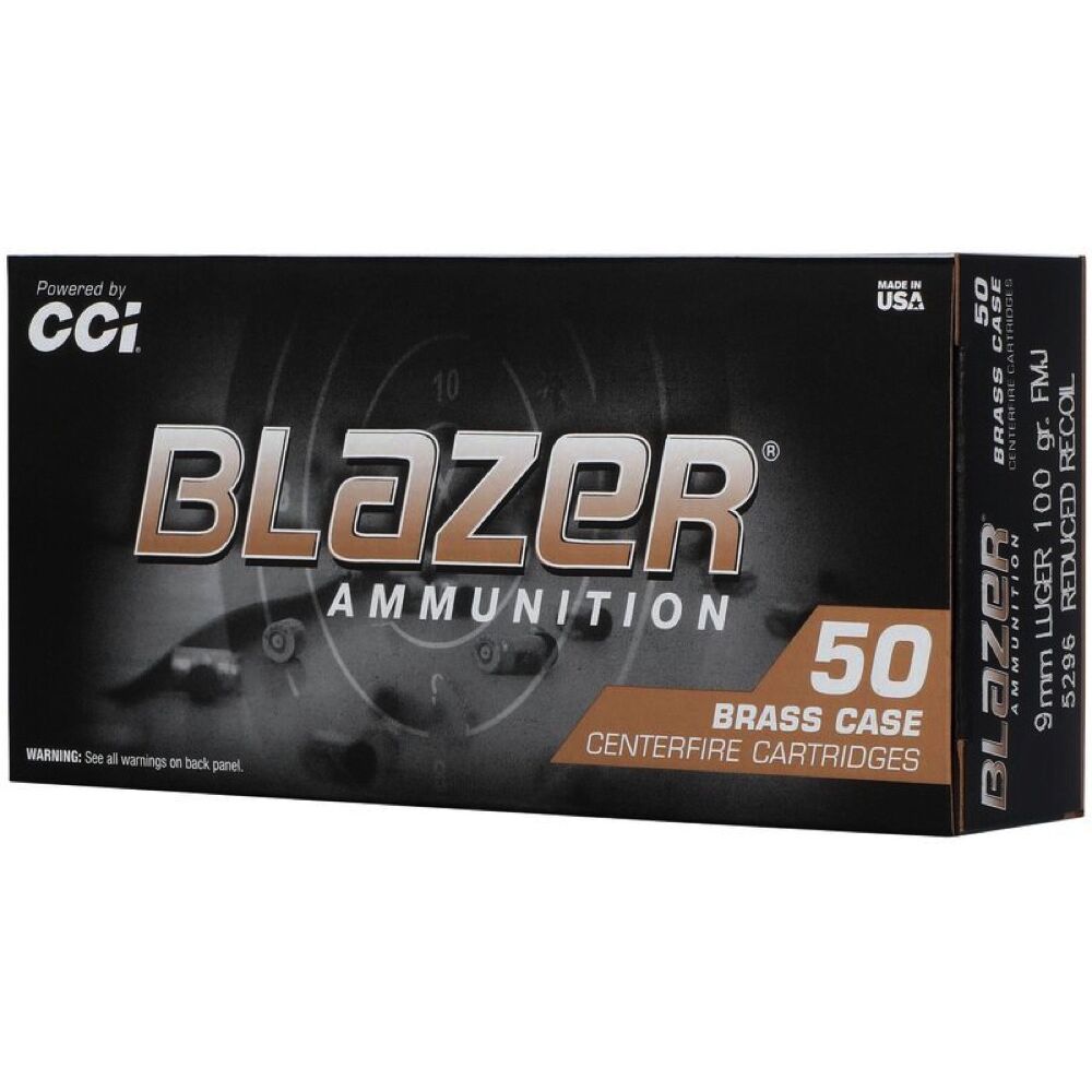 CCI Blazer Brass FMJ 100grs 9mm Luger 50 Schuss Pistolen Munition Bild 2