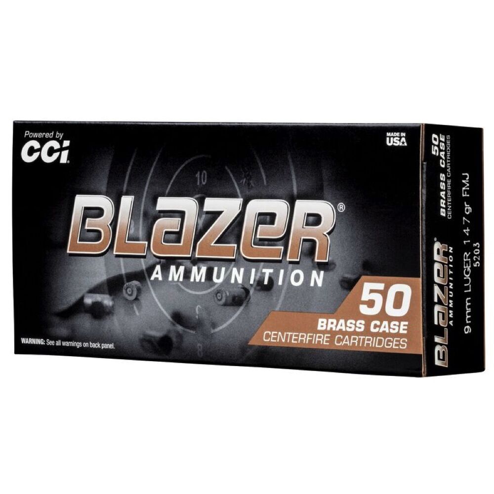 CCI Blazer Brass FMJ 147grs 9mm Luger 50 Schuss Pistolen Munition Bild 2