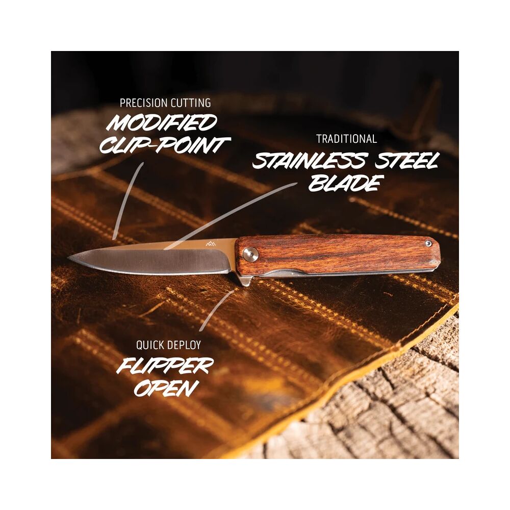 Outdoor Edge PELEUS Klappmesser 18,5 cm Flipper Messer mit Clip-Point Klinge & Rosenholzgriff Bild 2