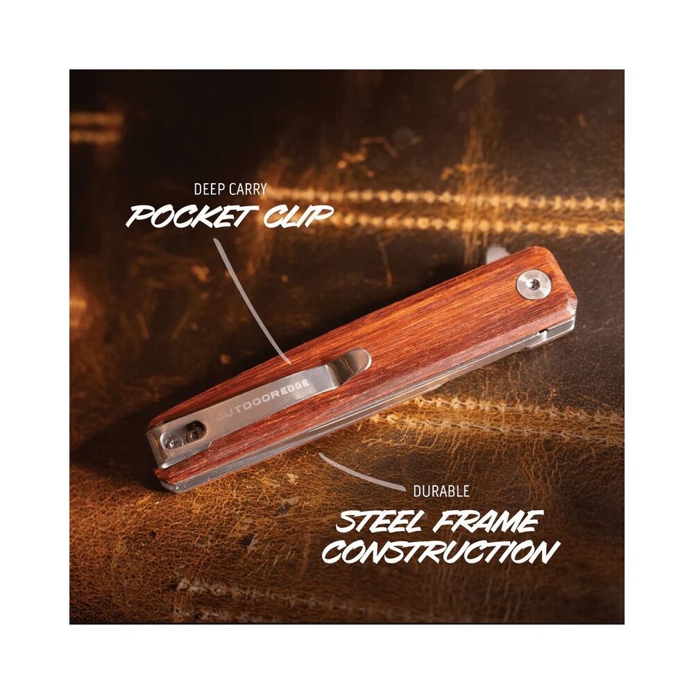 Outdoor Edge PELEUS Klappmesser 18,5 cm Flipper Messer mit Clip-Point Klinge & Rosenholzgriff Bild 3