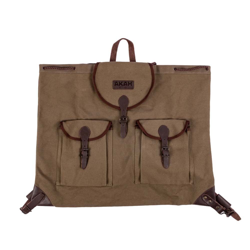 AKAH Canvas Rucksack 55x65cm - braun/grn mit Schnallenverschluss