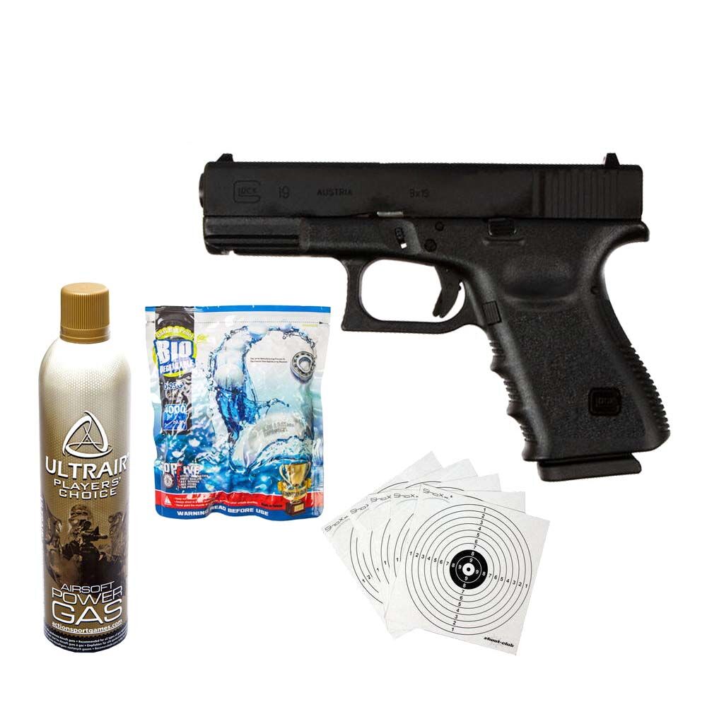 Airsoftpistole Glock 19 Gen.3 6mm GBB - schwarz - Set