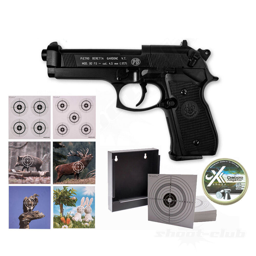 Beretta M 92 FS CO2 Pistole 4,5 mm Diabolos brniert - Zielscheiben Set