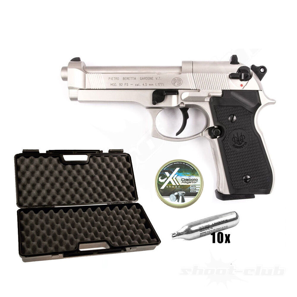 Beretta M 92 FS CO2 Pistole Nickel 4,5mm Diabolo - Koffer-Set