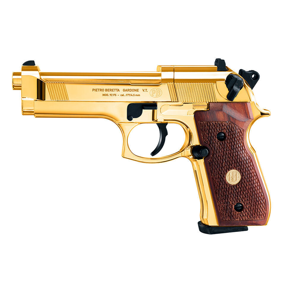 Beretta Mod. 92 FS CO2 Pistole .4,5mm Diabolo Gold-Finish Holzgriffschalen