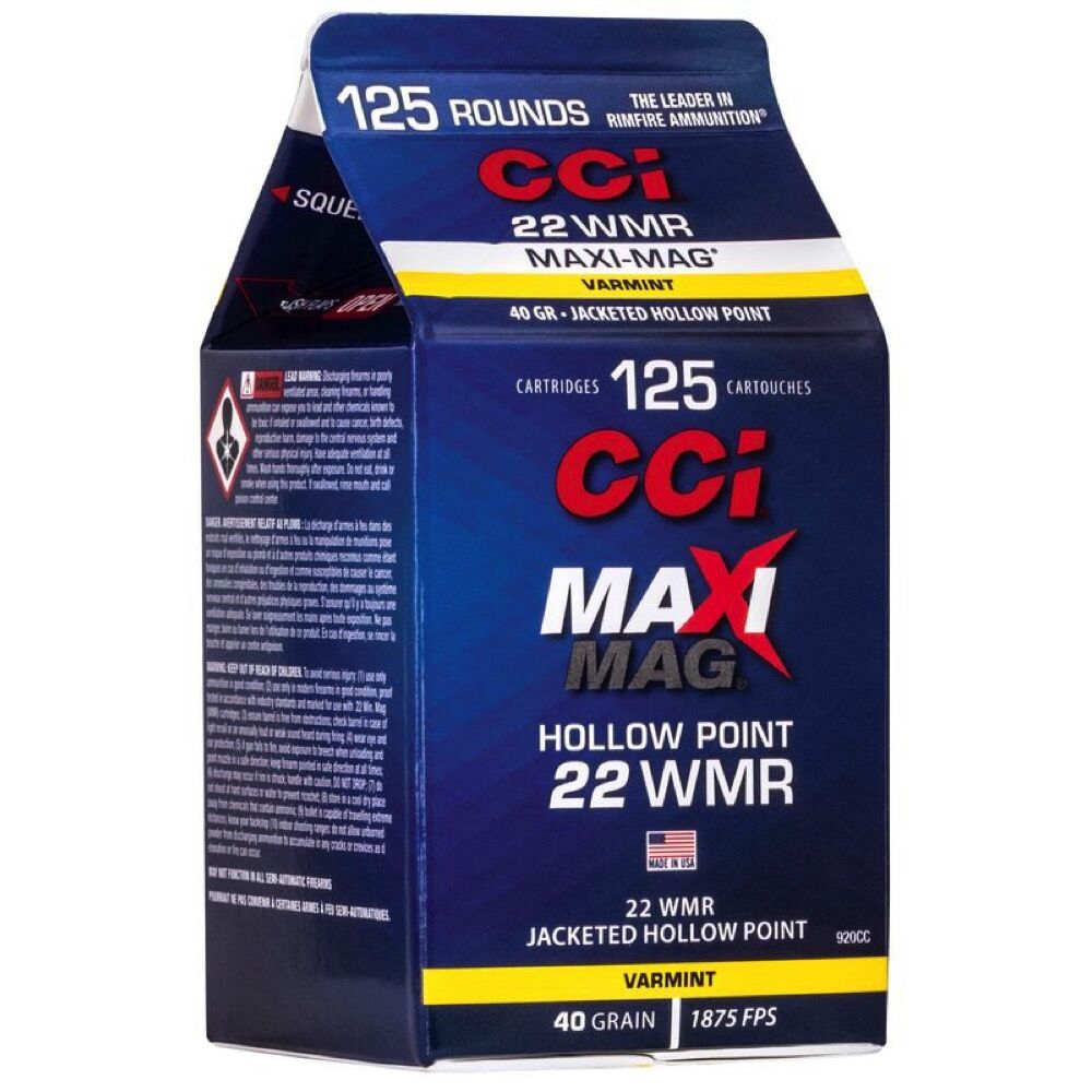 CCI Maxi-Mag JHP .22WMR 40Grs. 125 Schuss Kleinkaliber Munition Jagd