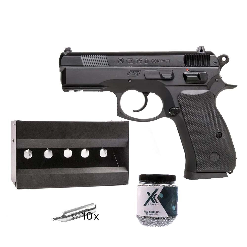 CZ 75D Compact CO2 Pistole NBB 4,5 mm Stahl BBs im Plinking Set