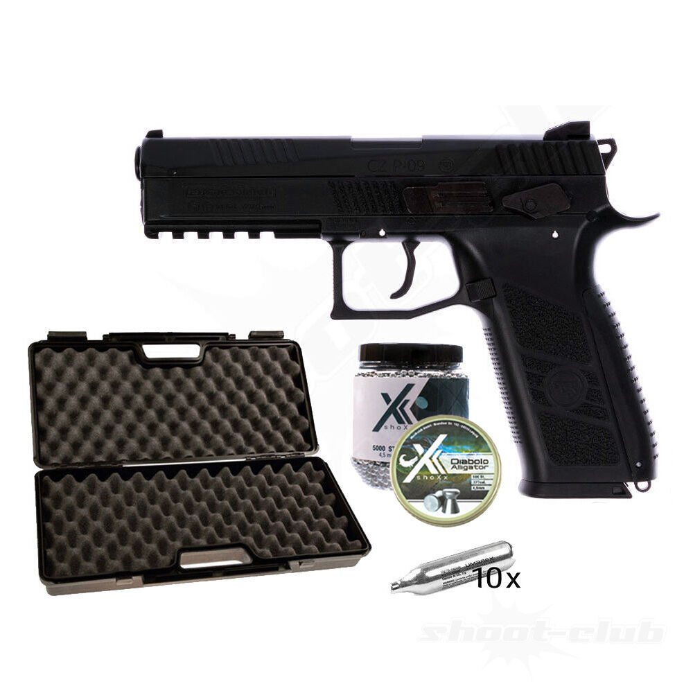 CZ P-09 Duty CO2 Pistole 4,5 mm Stahl BBs & Diabolo - Koffer-Set