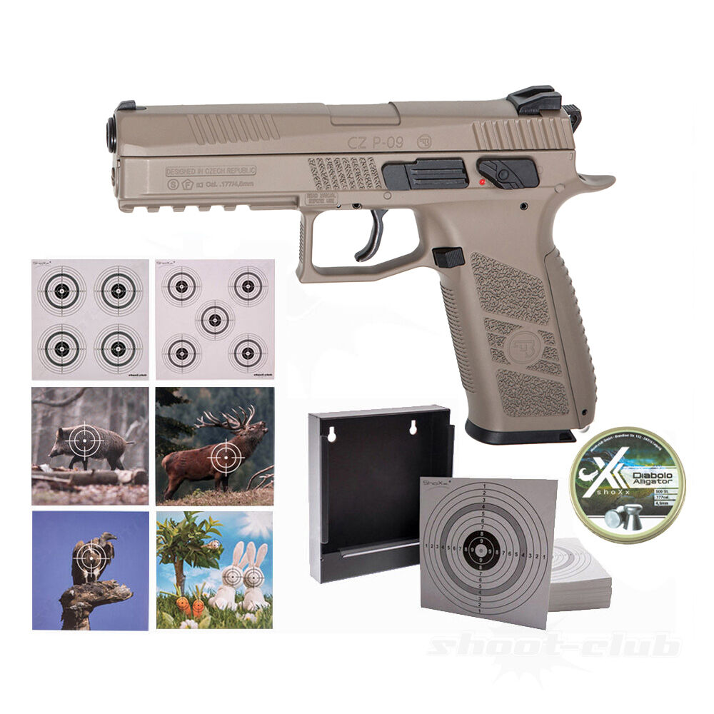 CZ P-09 Full FDE CO2 Pistole 4,5 mm Diabolos Zielscheiben Set