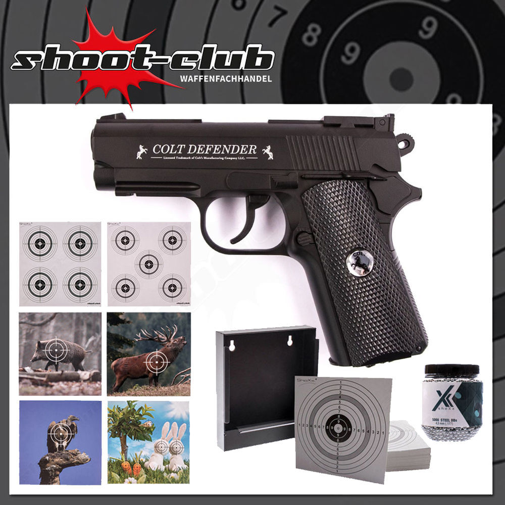 Colt Defender Co2 Pistole 4 5mm Stahl Bbs Schwarz Zielscheiben Set