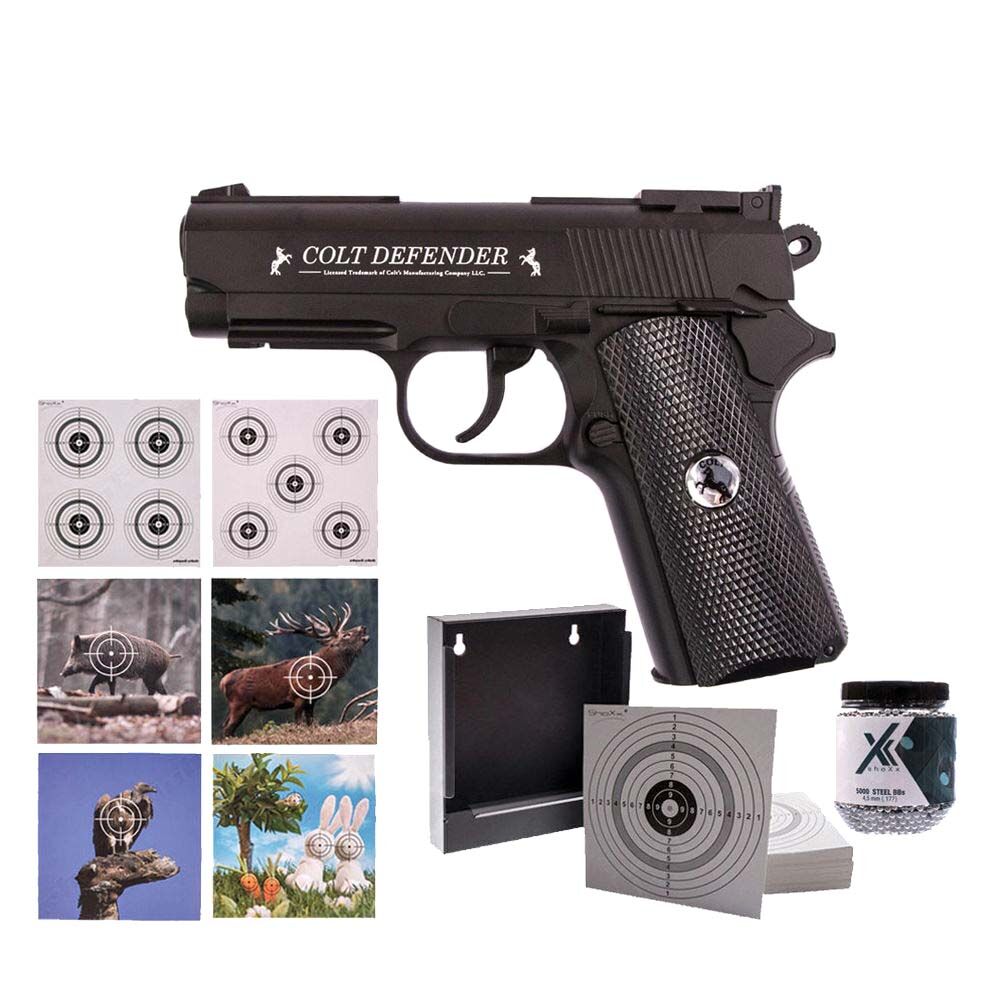 Colt Defender CO2 Pistole 4,5mm Stahl-BBs schwarz - Zielscheiben-Set