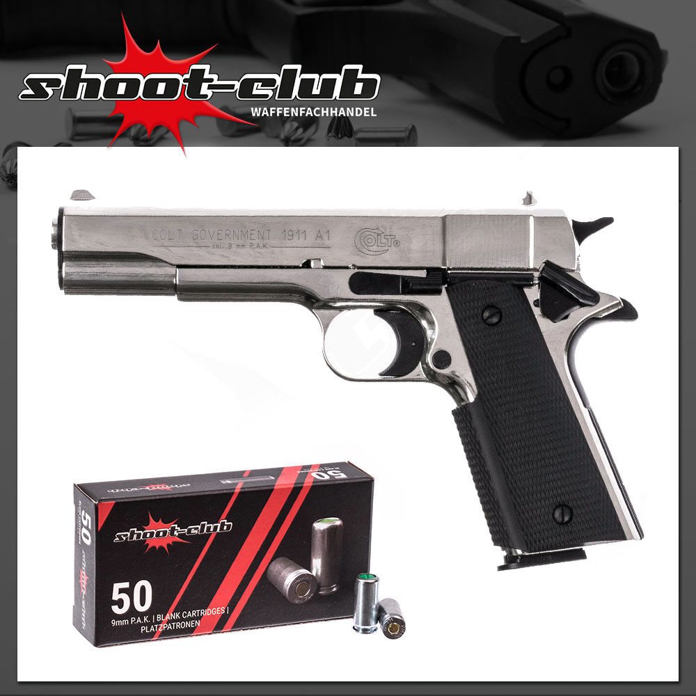 Colt Government 1911 Schreckschuss 9mm P A K Polished Chrome Platzpatronen
