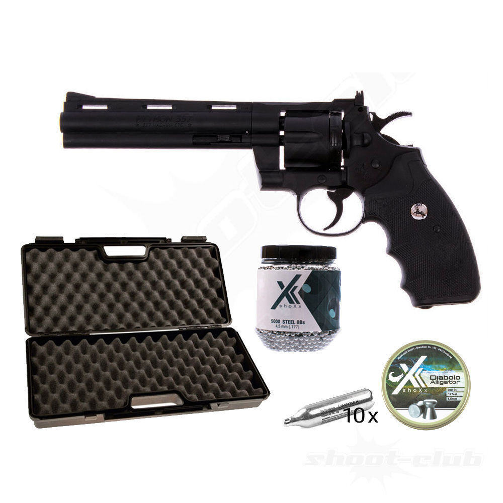 Colt Python 6 Zoll CO2 Revolver 4,5mm Stahl BB & Diabolo - Koffer-Set