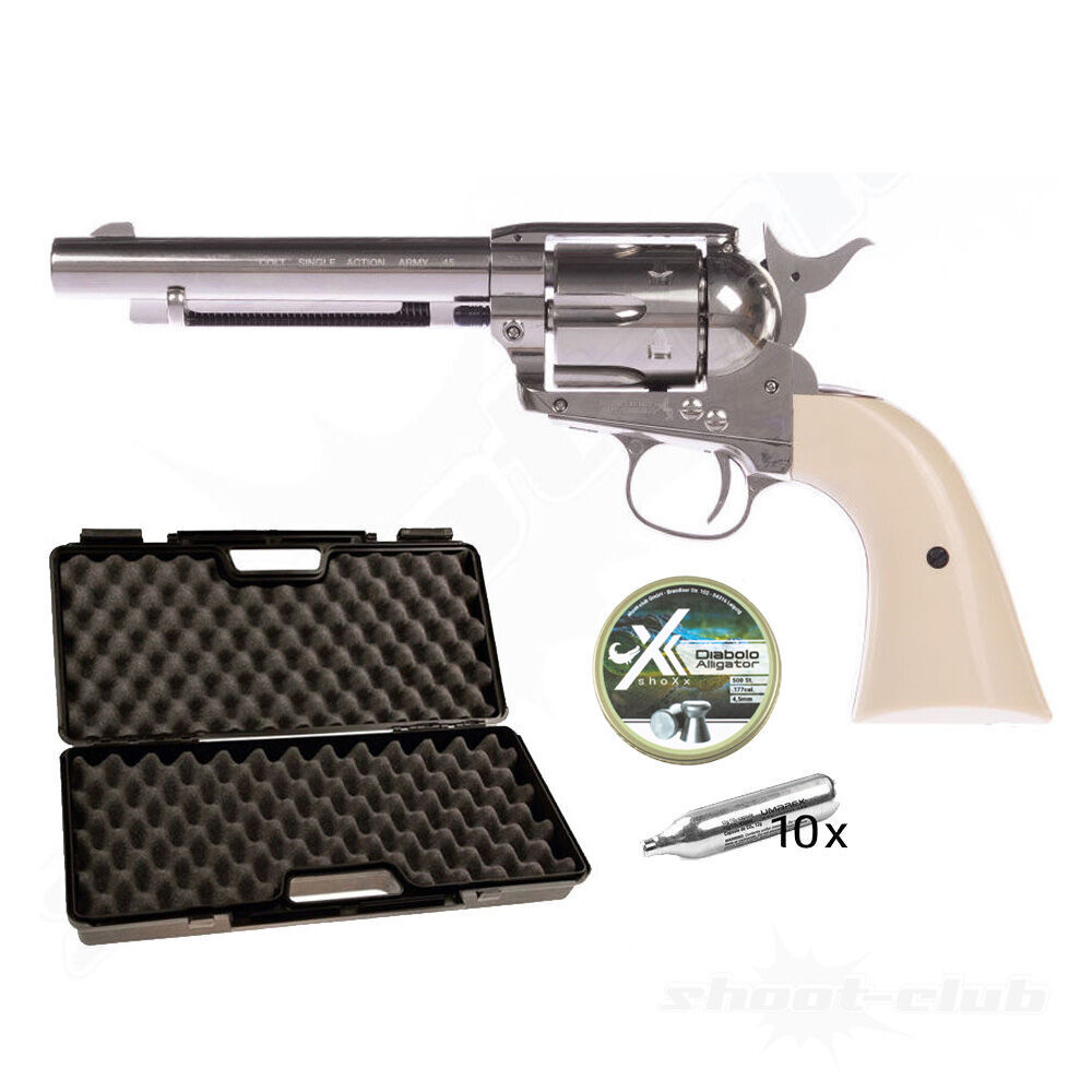 Colt SAA .45 5,5 Zoll 4,5 mm Diabolos Nickel Edition - Koffer-Set