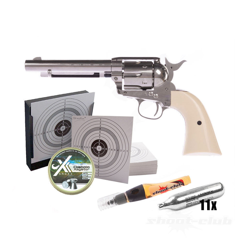 Colt SAA .45 Nickel CO2-Revolver 4,5mm Diabolos - Set