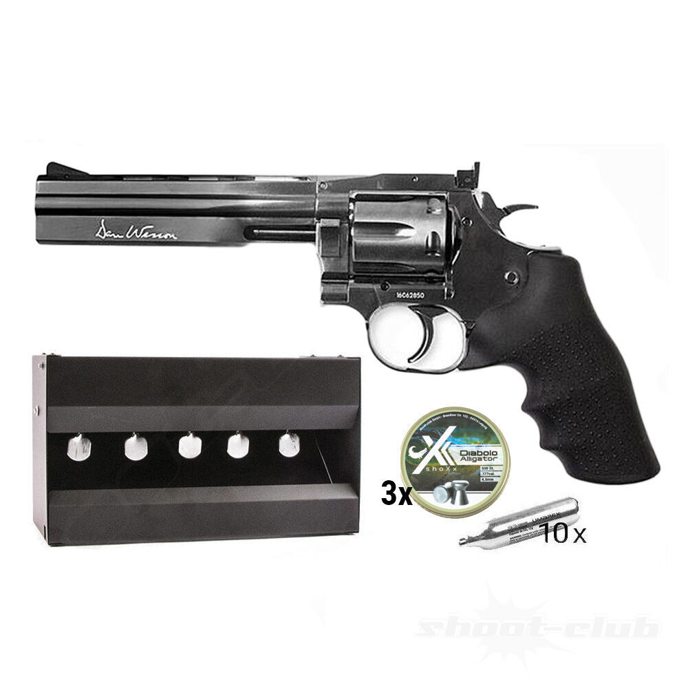 Dan Wesson 715 6 Zoll 4,5mm Diabolos Stahlgrau im Plinking-Set