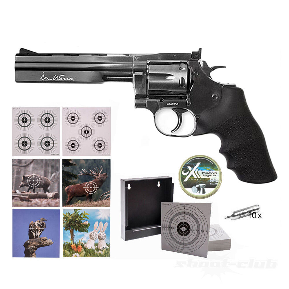 Dan Wesson 715 6 Zoll 4,5mm Diabolos Stahlgrau im Zielscheiben-Set