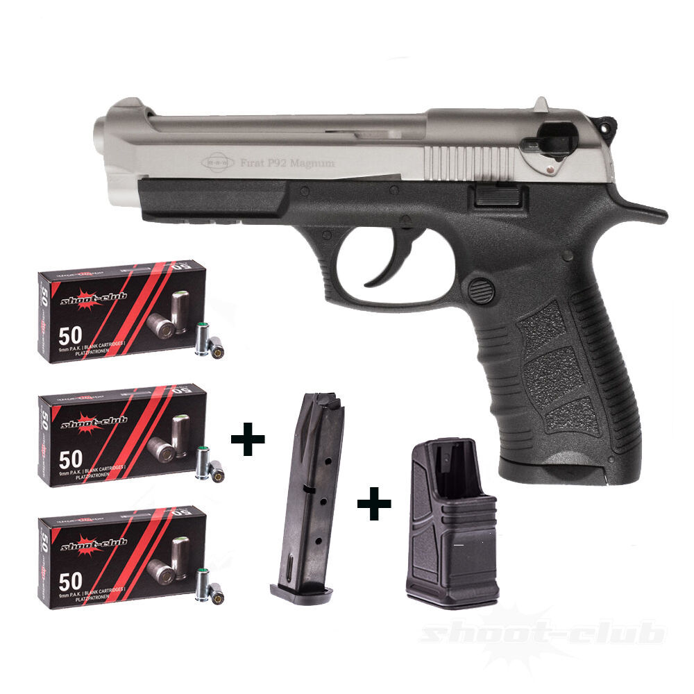 Ekol P92 Magnum Schreckschusspistole 9 mm P.A.K. Nickel Set mit Magazin