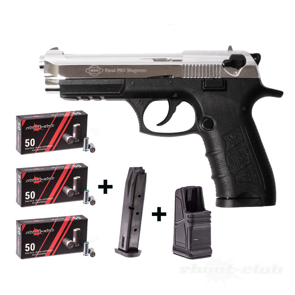 Ekol P92 Magnum Schreckschusspistole 9mm P.A.K. Chrom Magazin Set