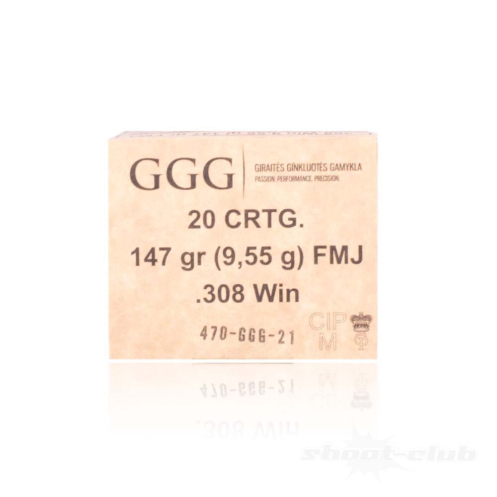 GGG FMJ 147grs .308Win Büchsenpatronen 20 Schuss