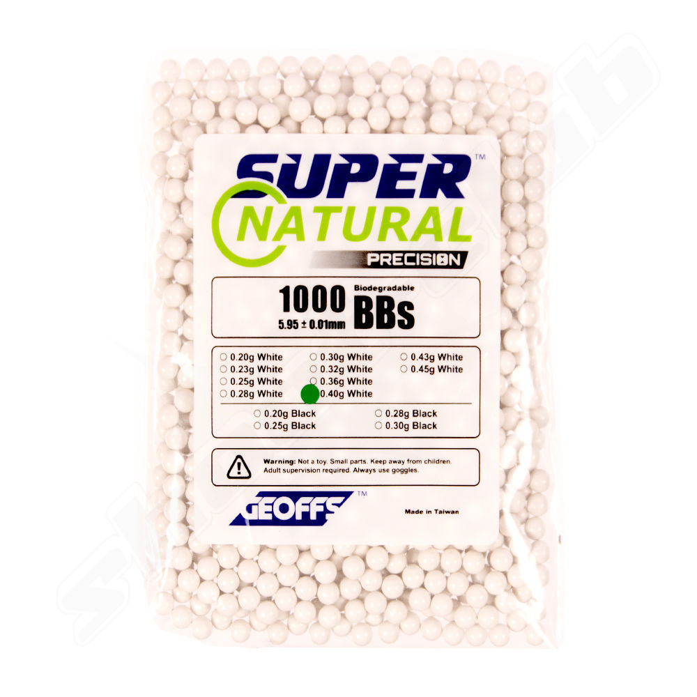 Geoffs 0,40g Bio BBs 1000 Schuss - White - Exzellente Performance