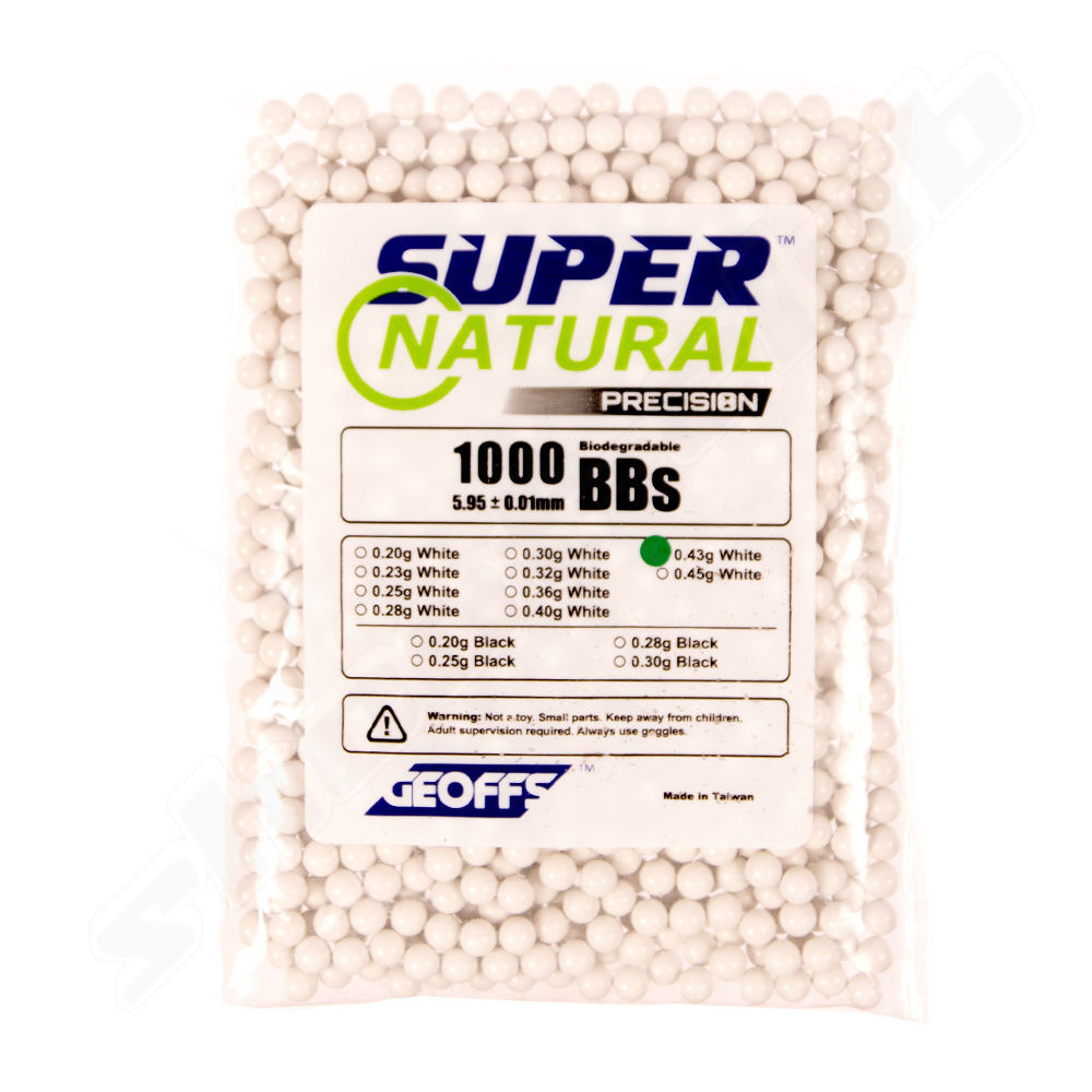 Geoffs 0,43g 6 mm Airsoft Bio BBs Super Natural Precision wei - 1000 Schuss