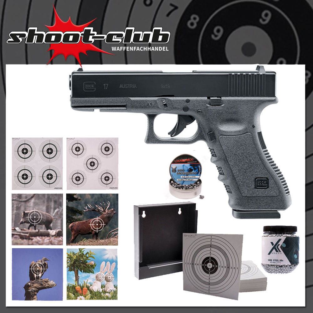 Glock 17 Co2 Pistole 4 5 Mm Stahl Bbs Und Diabolos Zielscheiben Set