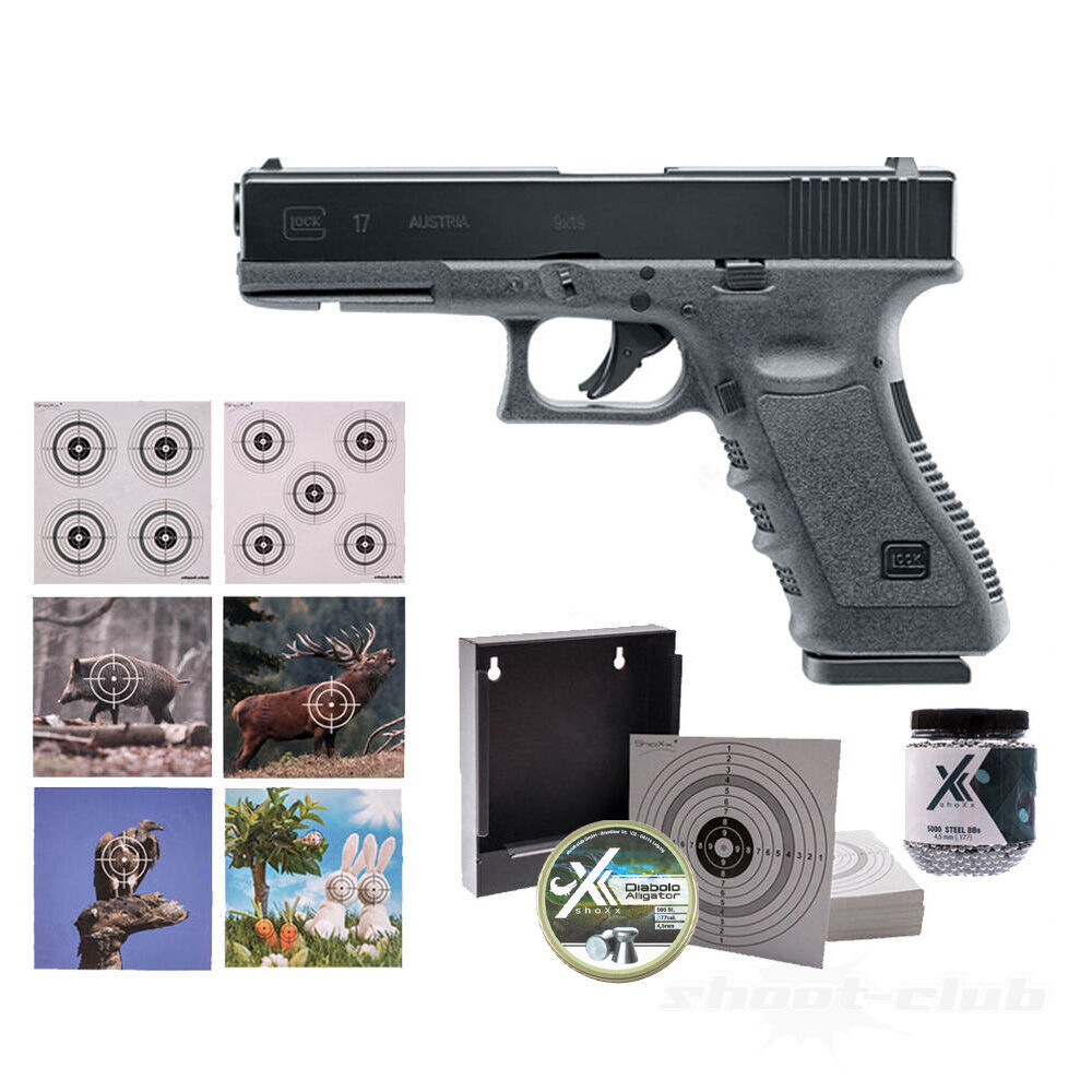 Glock 17 CO2 Pistole 4,5 mm Stahl BBs und Diabolos - Zielscheiben Set