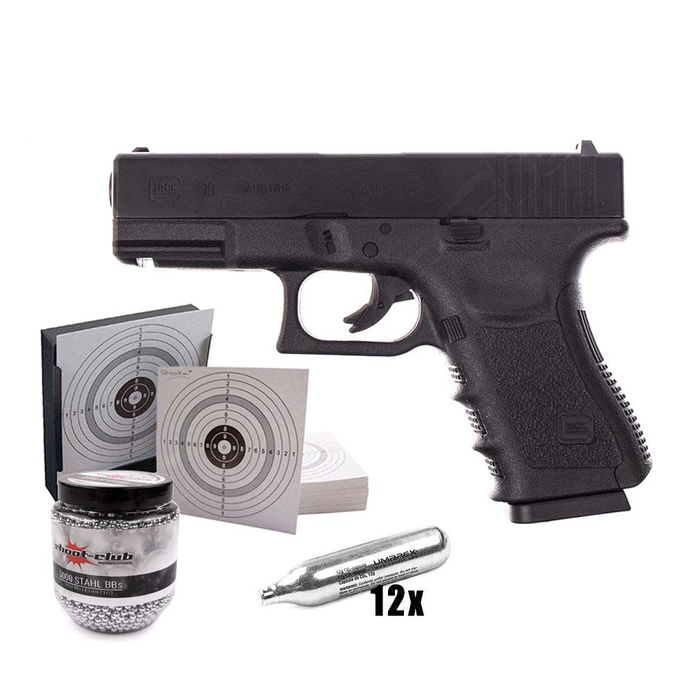 Glock 19 CO2 Pistole 4,5 mm Stahl BBs - Kugelfang-Set