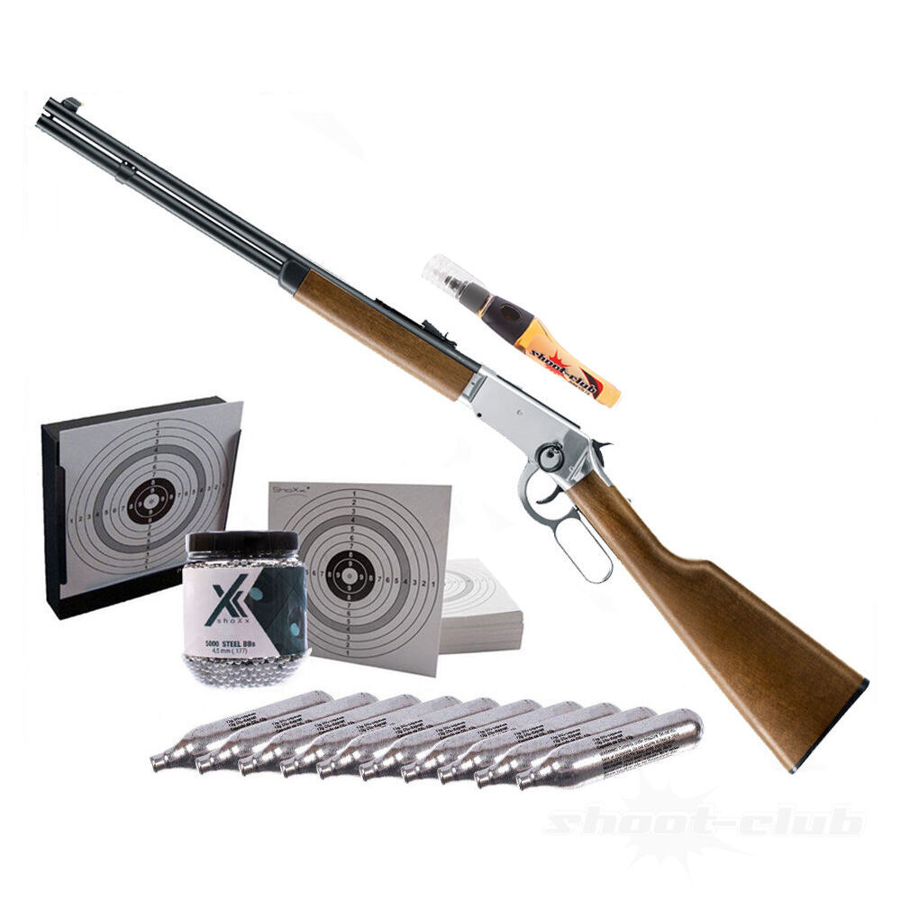 Legends Cowboy Rifle Chrom CO2 Gewehr 4,5 mm Stahl BBs - Kugelfang Set