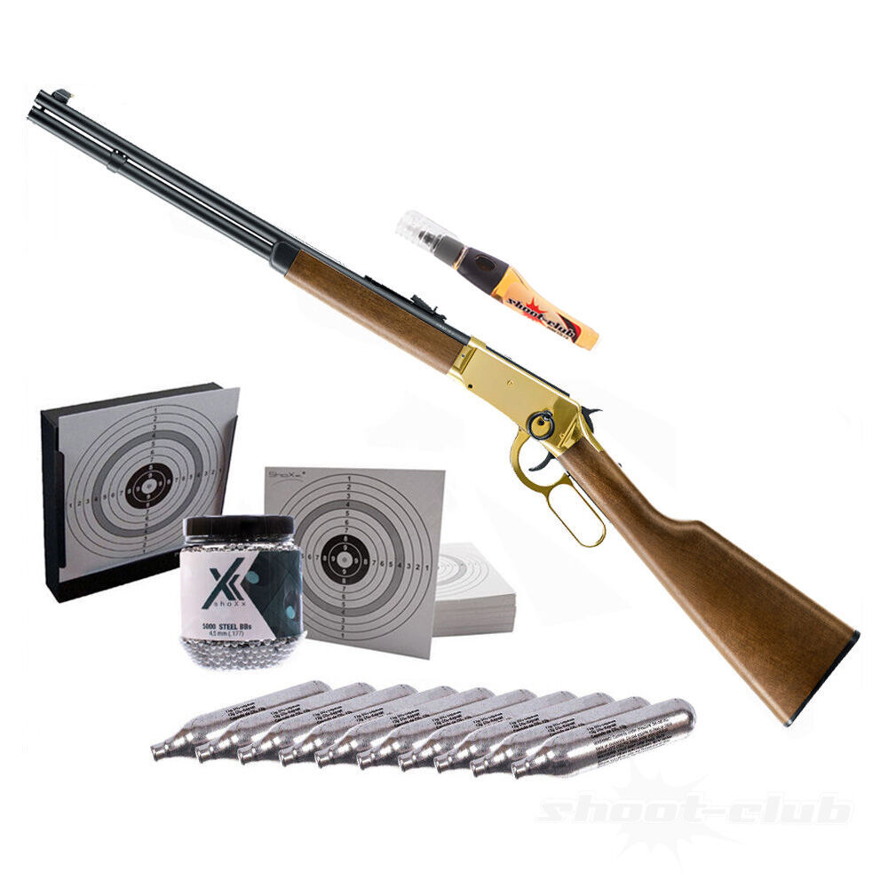 Legends Cowboy Rifle gold CO2 4,5 mm Stahl BBs im Kugelfang-Set
