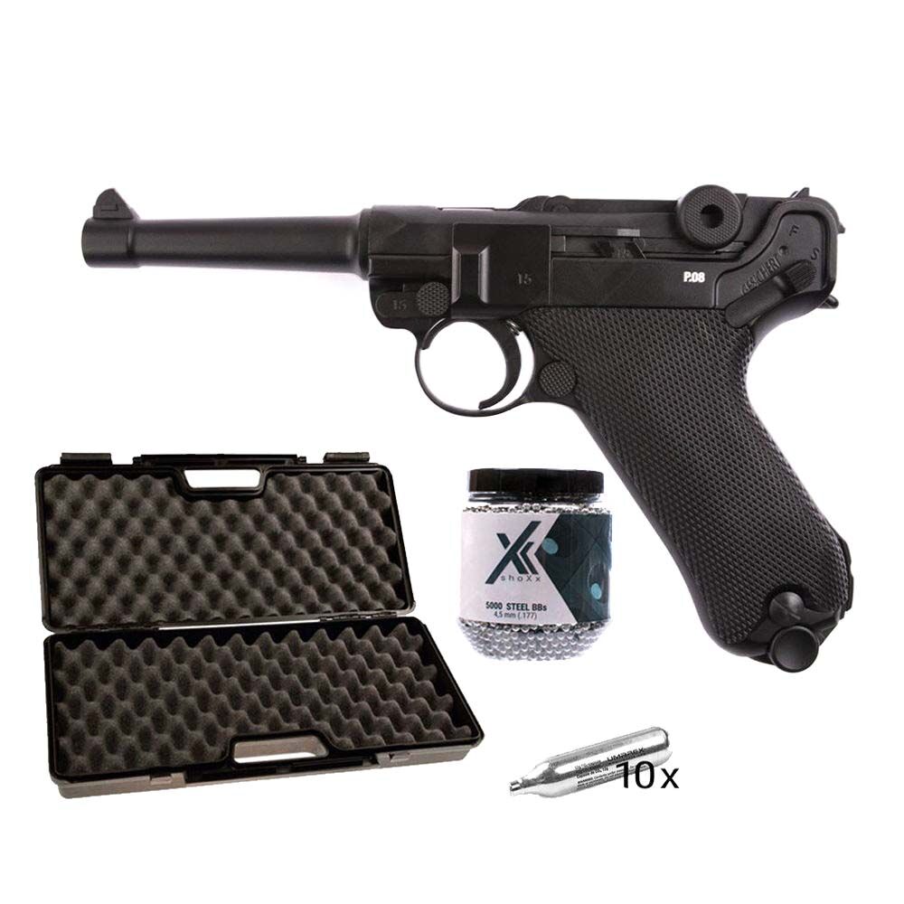 Legends P08 FM Blowback CO2 Pistole 4,5mm Stahlkugeln - Koffer-Set
