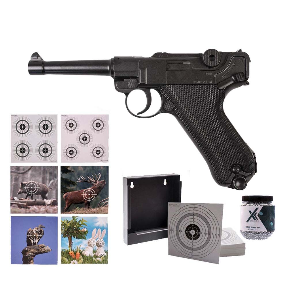 Legends P08 FM CO2-Pistole 4,5mm BBs - Blowback - Zielscheiben Set