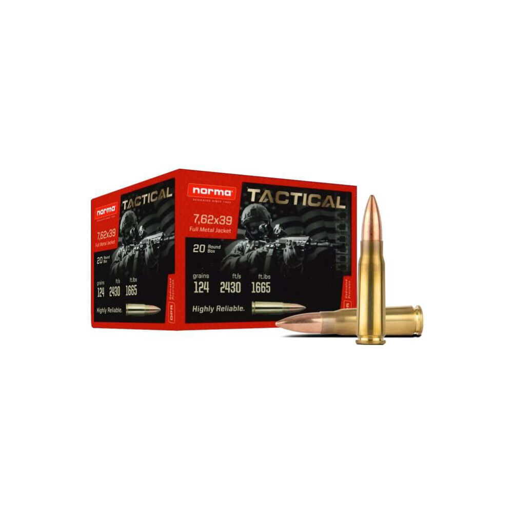 Norma Tactical FMJ Büchsenpatronen 7,62x39 8,0g /124grs 20 Schuss