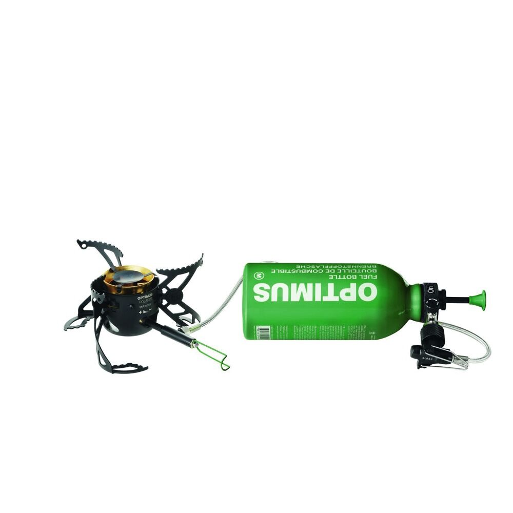 Optimus Polaris Set mit 0.4L Brennstoffflasche Hybrid Kocher fr Gas, Benzin, Kerosin, Diesel