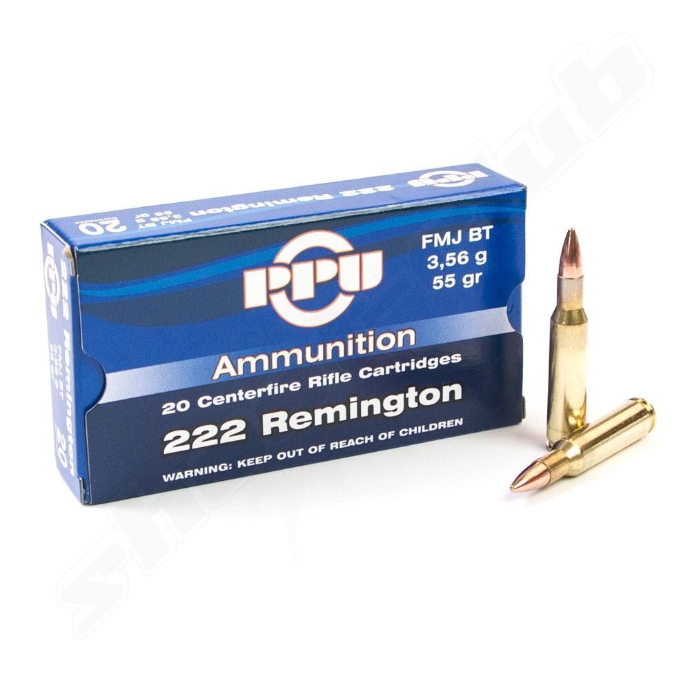 PPU .222 Rem. FMJ Bchsenpatronen 3,56g/55gr - 20 Schuss