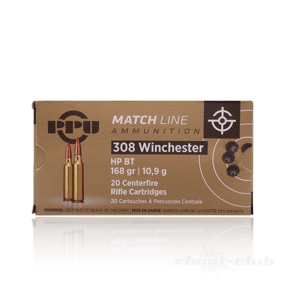 PPU Match Line HP BT Bchsenpatronen 10,9g / 168 grs Kaliber .308Win