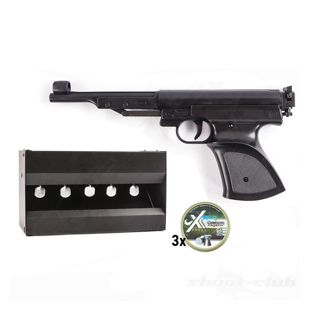 Record LP3 Luftpistole Federdruck Knicklauf 4,5mm Diabolo Plinking-Set