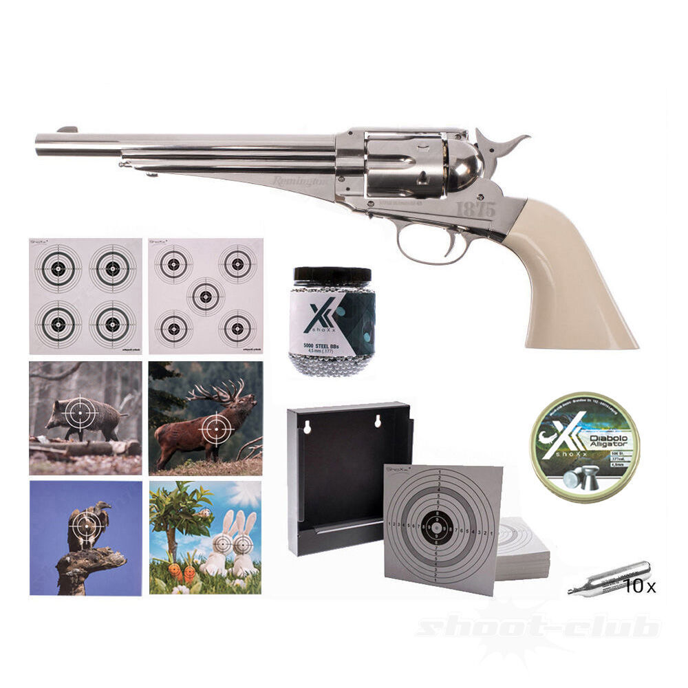 Remington 1875 Co2 Revolver 4,5mm Diabolos & Stahl BBs im Zielscheiben-Set