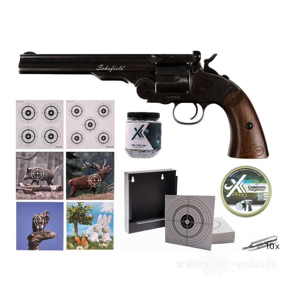 Schofield 6 Zoll CO2 Revolver 4,5 mm Diabolos & BBs - Zielscheiben-Set