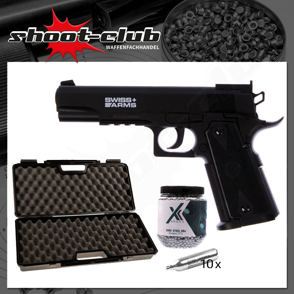 Swiss Arms P1911 Match CO2 Pistole NBB 4,5mm BBs - Koffer-Set