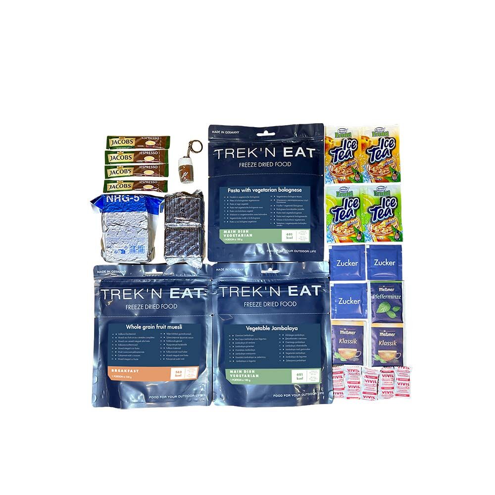 TREK'N EAT Day Ration Pack Typ 4 1034g Vegetarisch Tagesration mit Jambalaya und Nudeln in Soja-Bolognese