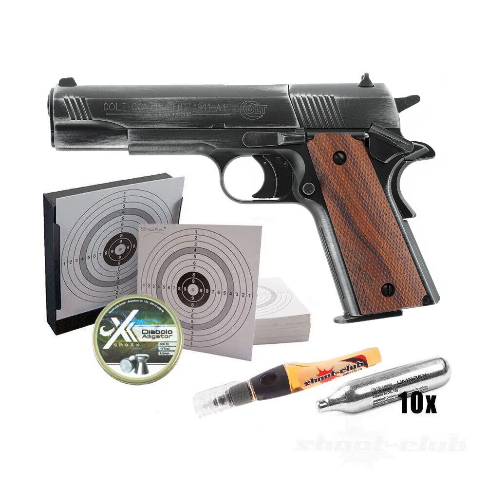 Umarex Colt Government 1911 A1 CO2 Pistole 4,5 mm Diabolo Antik-Finish Kugelfang Set