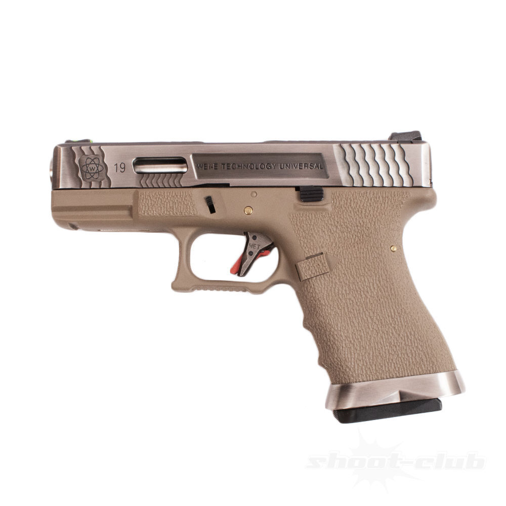 WE G-Force 19 SV Airsoft Pistole GBB Custom Metal 6mm BB - Silver,Tan