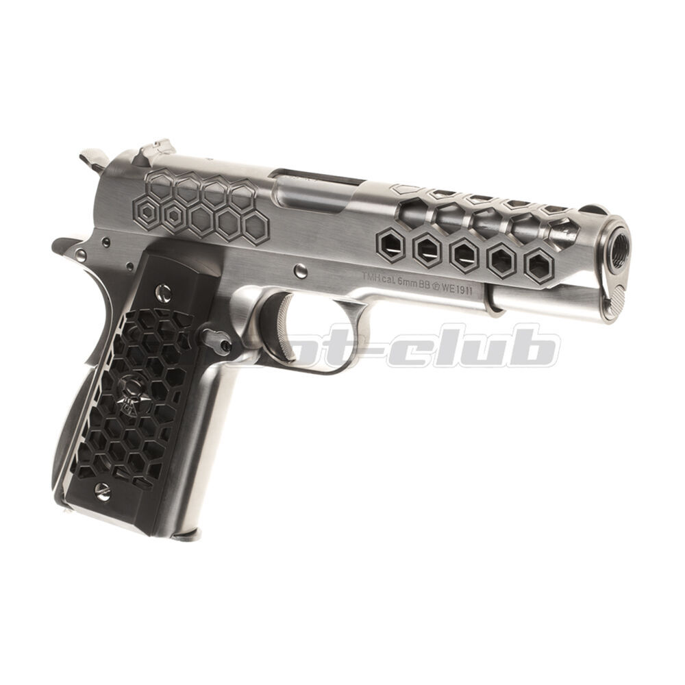 WE M1911 Hex Cut Airsoftpistole Full Metal cal. 6mm BB Silver