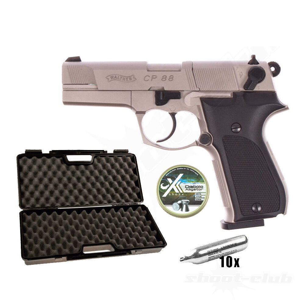 Walther CP88 CO2 Pistole Nickel 4,5mm Diabolos im Koffer-Set