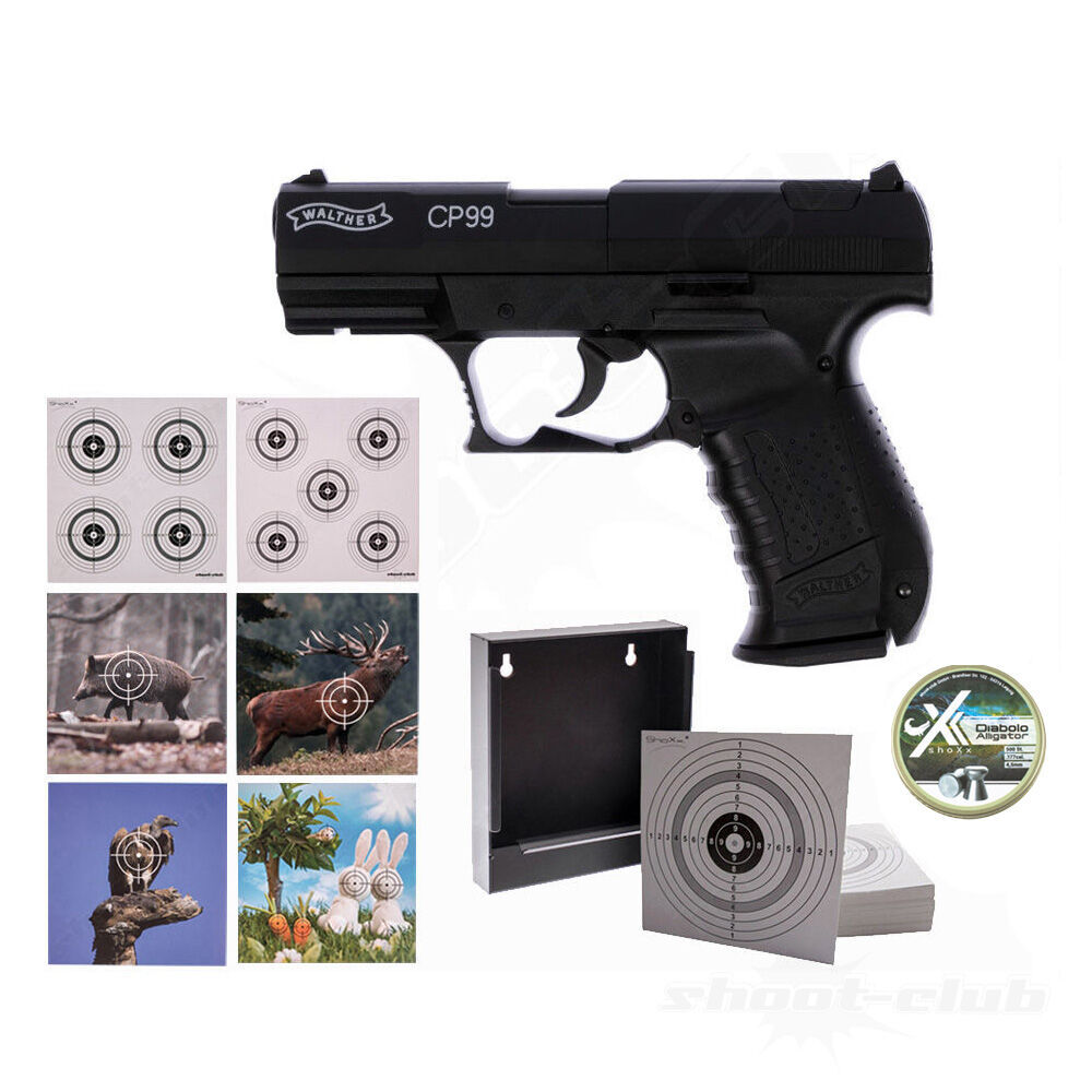 Walther CP99 CO2 Pistole 4,5mm Diabolos brniert - Zielscheiben Set