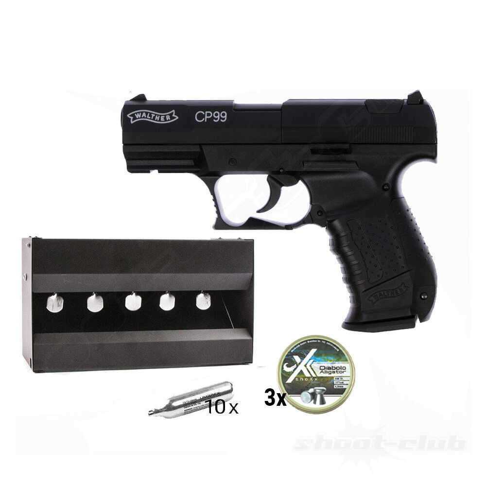 Walther CP99 CO2 Pistole brüniert 4,5mm Diabolos im Plinking-Set